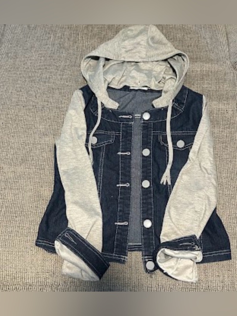 Grey Hooded Denim Jacket - Casual Layering Jacket
